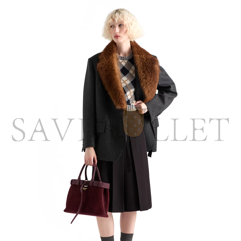 PRADA BUCKLE MEDIUM SUEDE BAG WITH BELT 1BA434 (32*23*11cm)